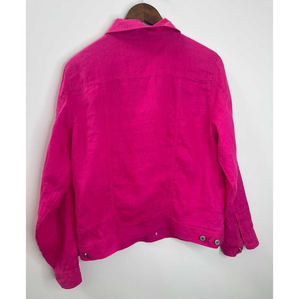 Jones & Co 100% Linen Jones New York Pink Trucker Jacket Large Fuchsia Layering - Picture 9 of 10